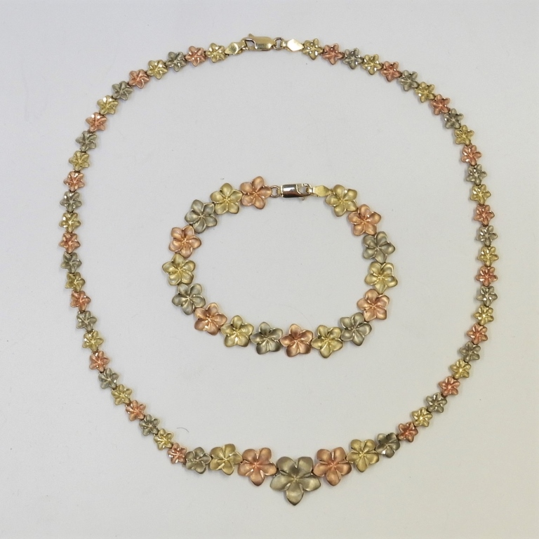 10K TRI COLOR GOLD LEAF CHAIN