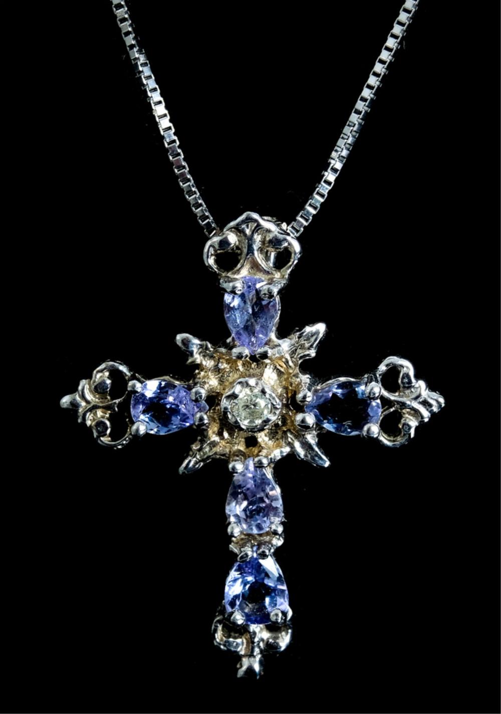 10K WG DIAMOND & TANZANITE CROSS