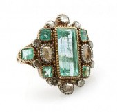 10K YELLOW GOLD, EMERALD AND D