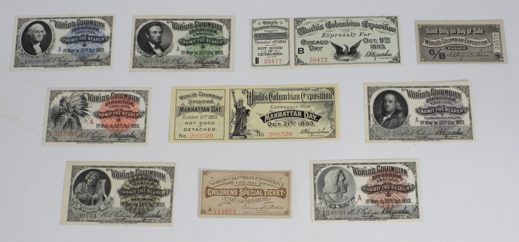 10PC 1893 WORLD'S FAIR TICKETS