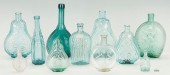 11 BLOWN GLASS FLASKS & BOTTLE