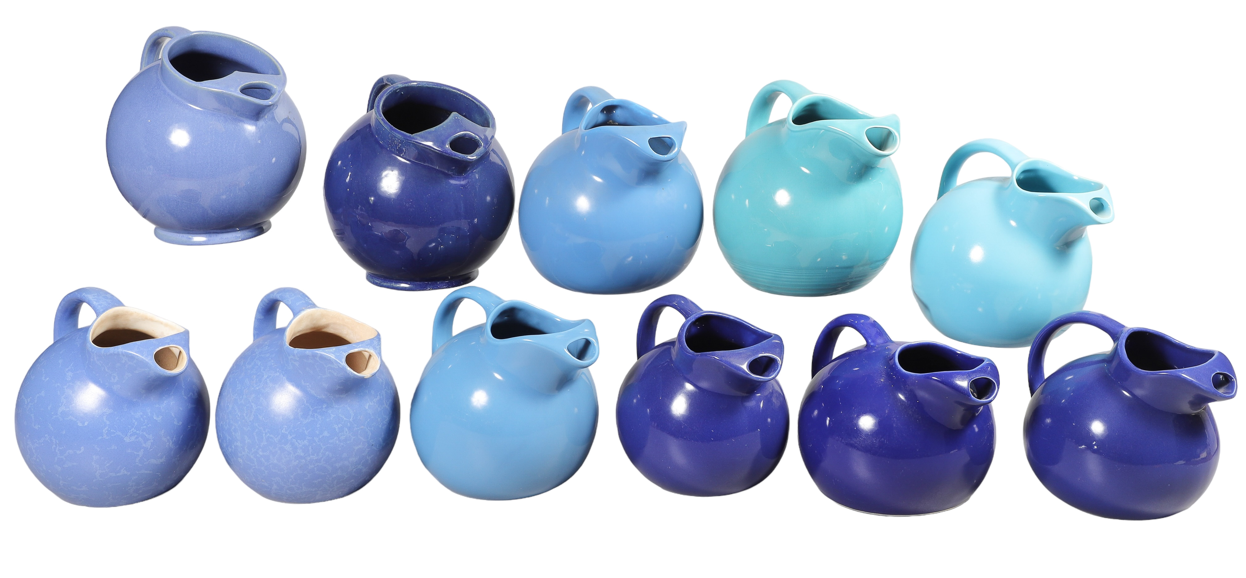 (11) Blue pottery ball pitchers