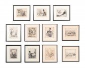 11 B&W SATIRICAL PRINTS AFTER