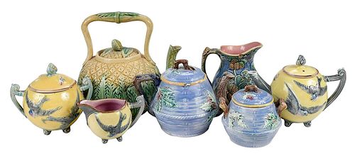 11 MAJOLICA TABLE OBJECTScirca