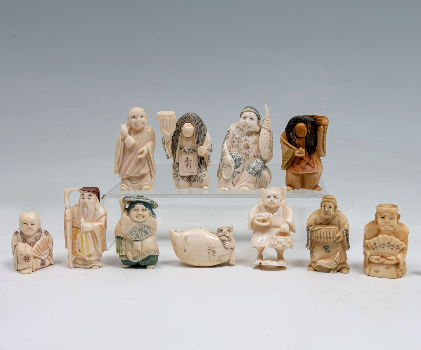 11 PC. JAPANESE FIGURAL CARVED