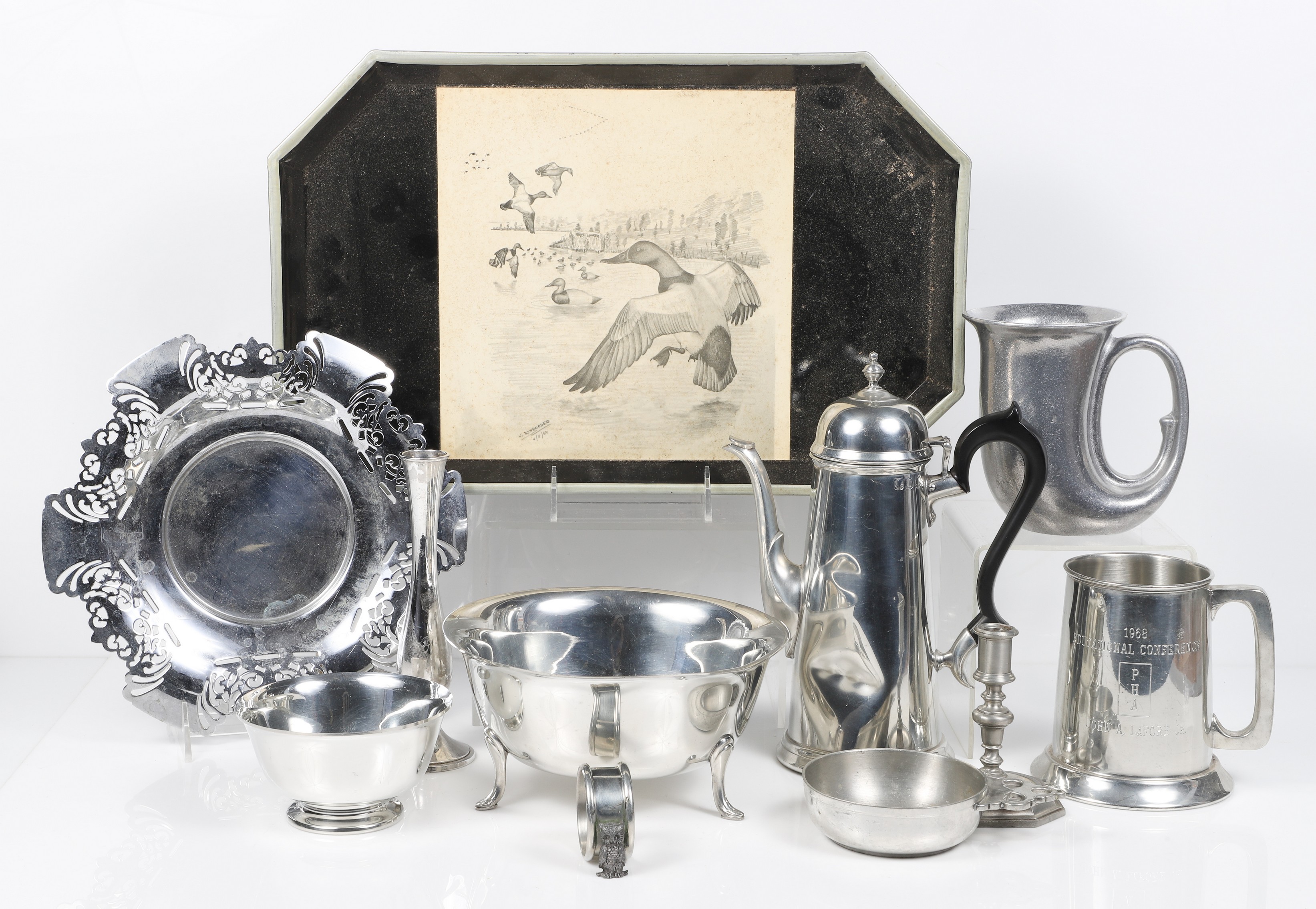 (11) Pcs pewter & other metals, c/o