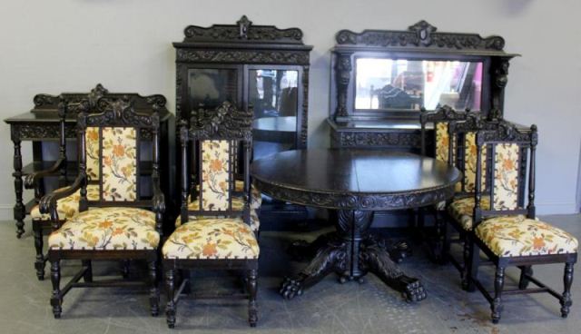 11 Piece Highly Carved Oak Dining
