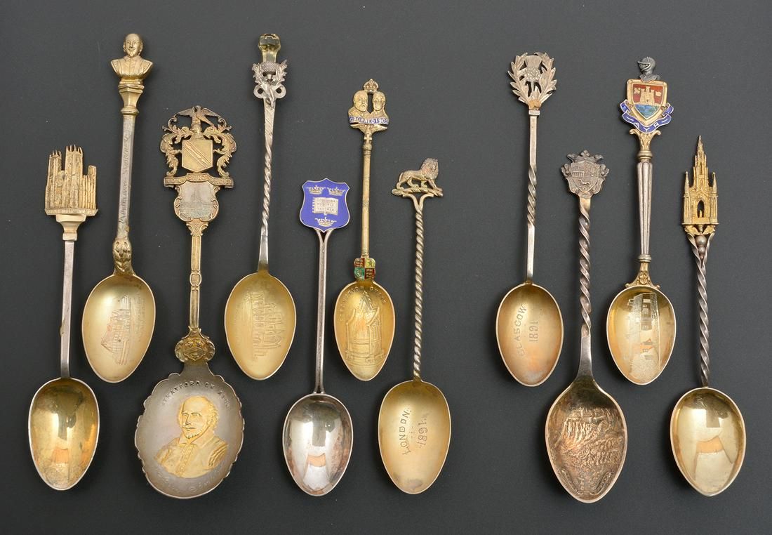 11 SILVER SOUVENIR SPOONS,