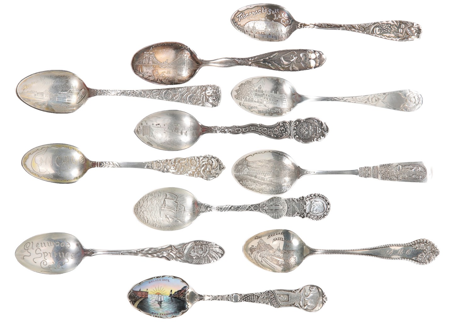 (11) Sterling souvenir spoons to