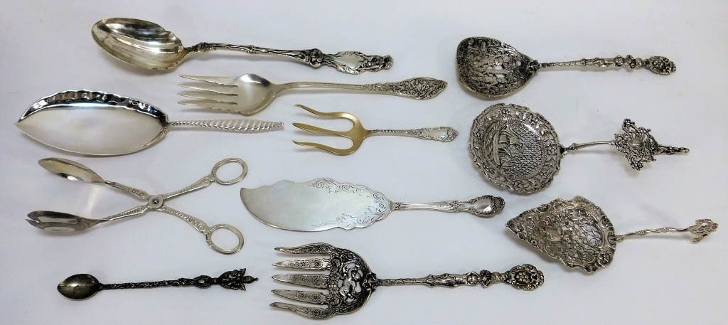 11PC EUROPEAN ORNATE SILVER SERVING