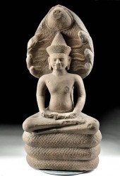 11TH C. KHMER STONE BUDDHA ON