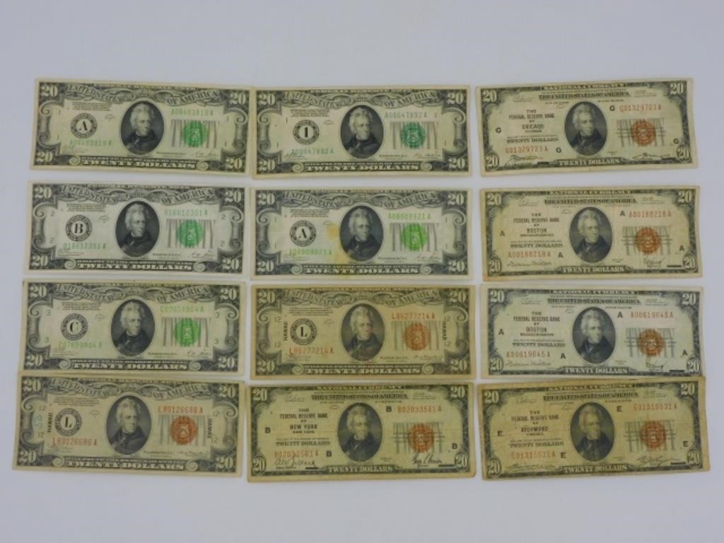 (12) $20 BILLS TO INCLUDE 5 1929
