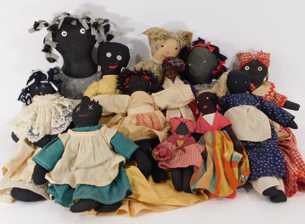 12 ANTIQUE BLACK AMERICANA RAG DOLL