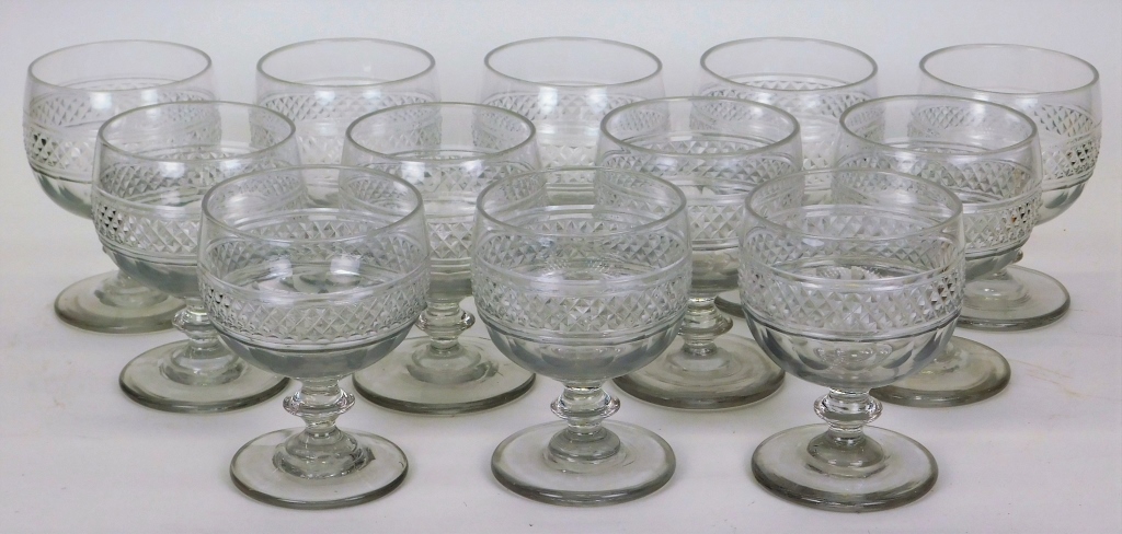 12 ANTIQUE CUT GLASS WINE GOBLETS