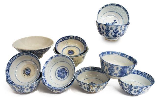 (12) ASIAN BLUE & WHITE PORCELAIN