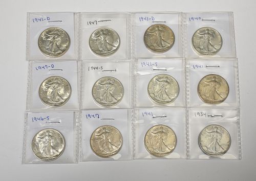 12 ASSORTED WALKING LIBERTY
