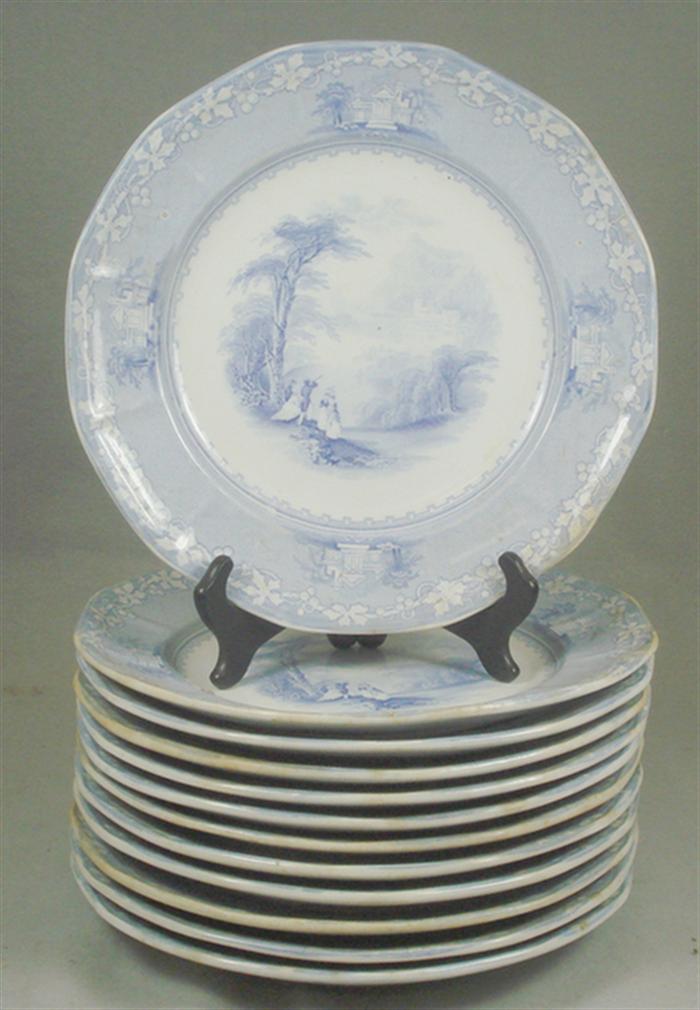 12 blue transfer ironstone