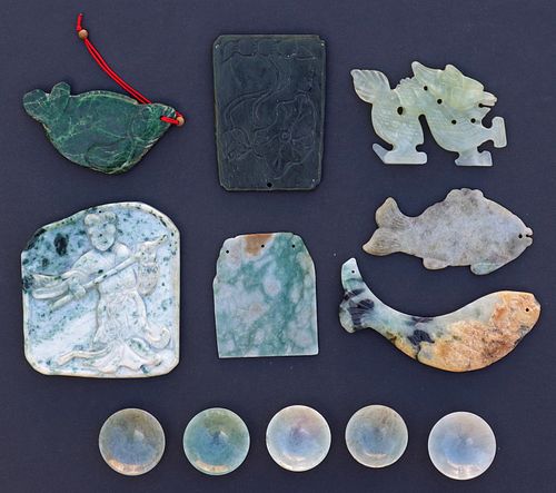 (12) CHINESE CARVED JADE FIGURAL