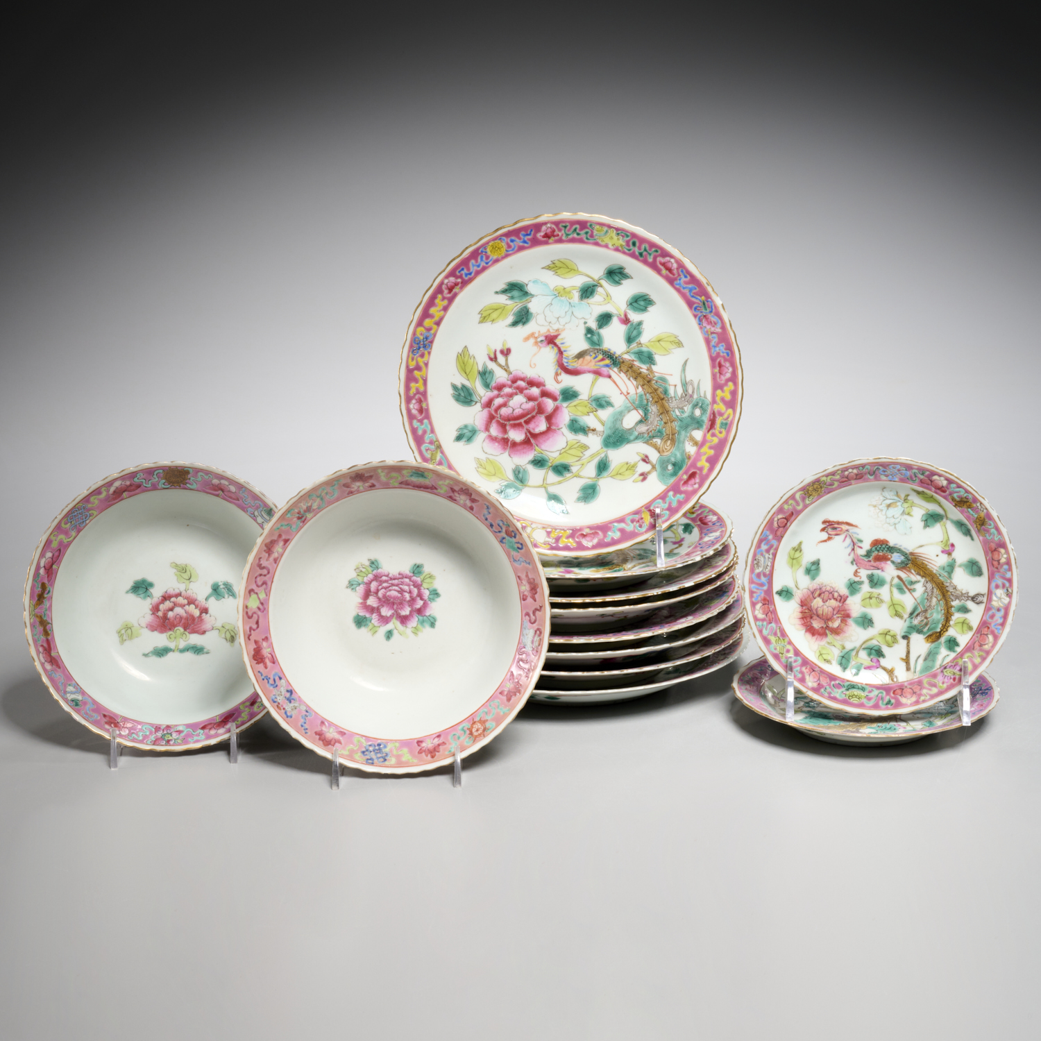 (12) CHINESE FAMILLE ROSE PHOENIX