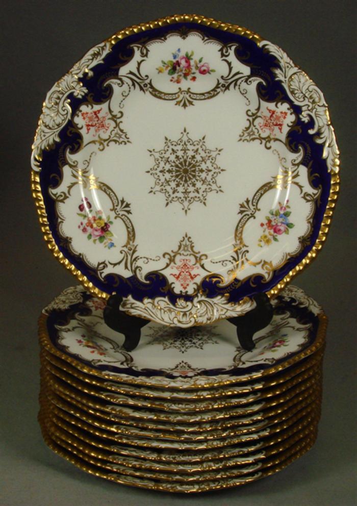 12 Coalport service plates, cobalt,