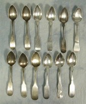 12 coin silver teaspoons, (4)