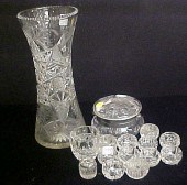 12'' colorless cut glass vase;