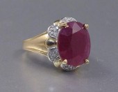 12 CT RUBY RING WITH DIAMONDS: