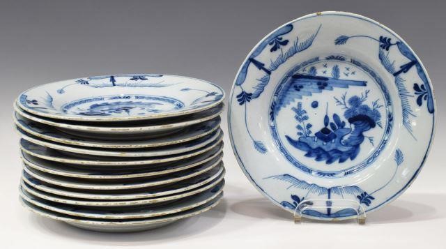 (12) DELFT BLUE & WHITE FAIENCE