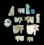 12 EGYPTIAN FAIENCE AMULETS -