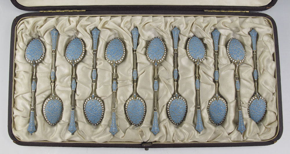 12 ENAMELED SPOONS MADE FOR
