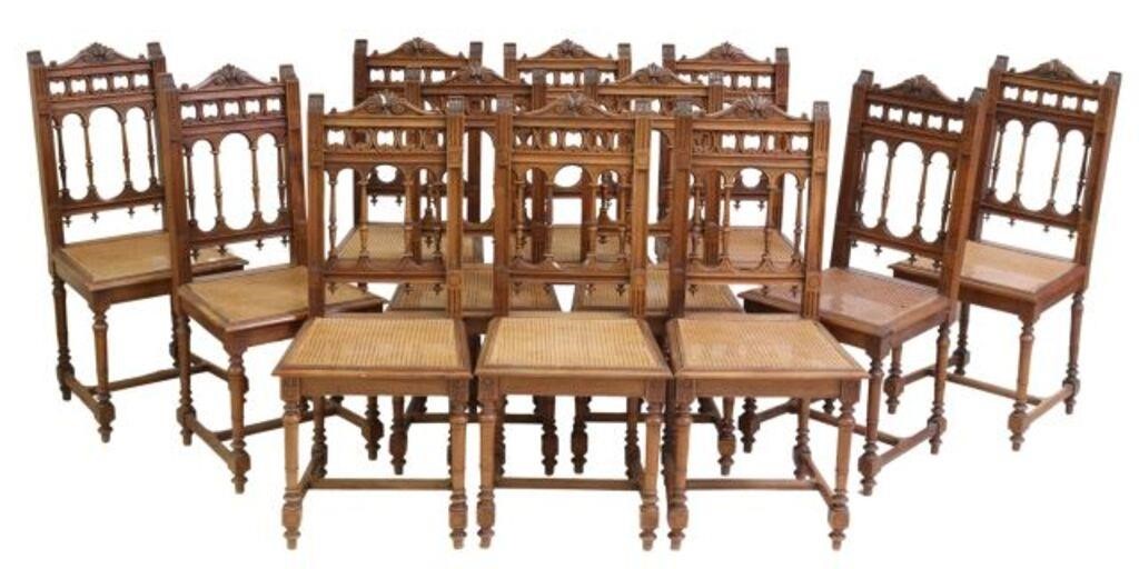 (12) FRENCH HENRI II STYLE WALNUT