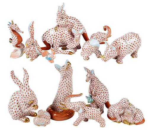 12 HEREND PORCELAIN ANIMALSHungary,