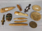 (12) INUIT WOOD AND BONE ITEMS