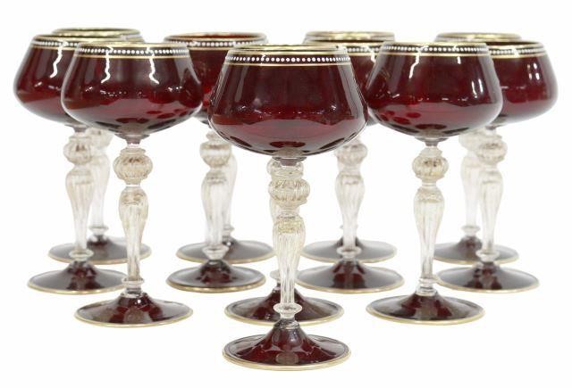 (12) ITALIAN MURANO RUBY & GILT