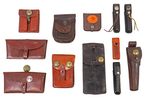 (12) LEATHER AMMO POUCHES, 4 WITH