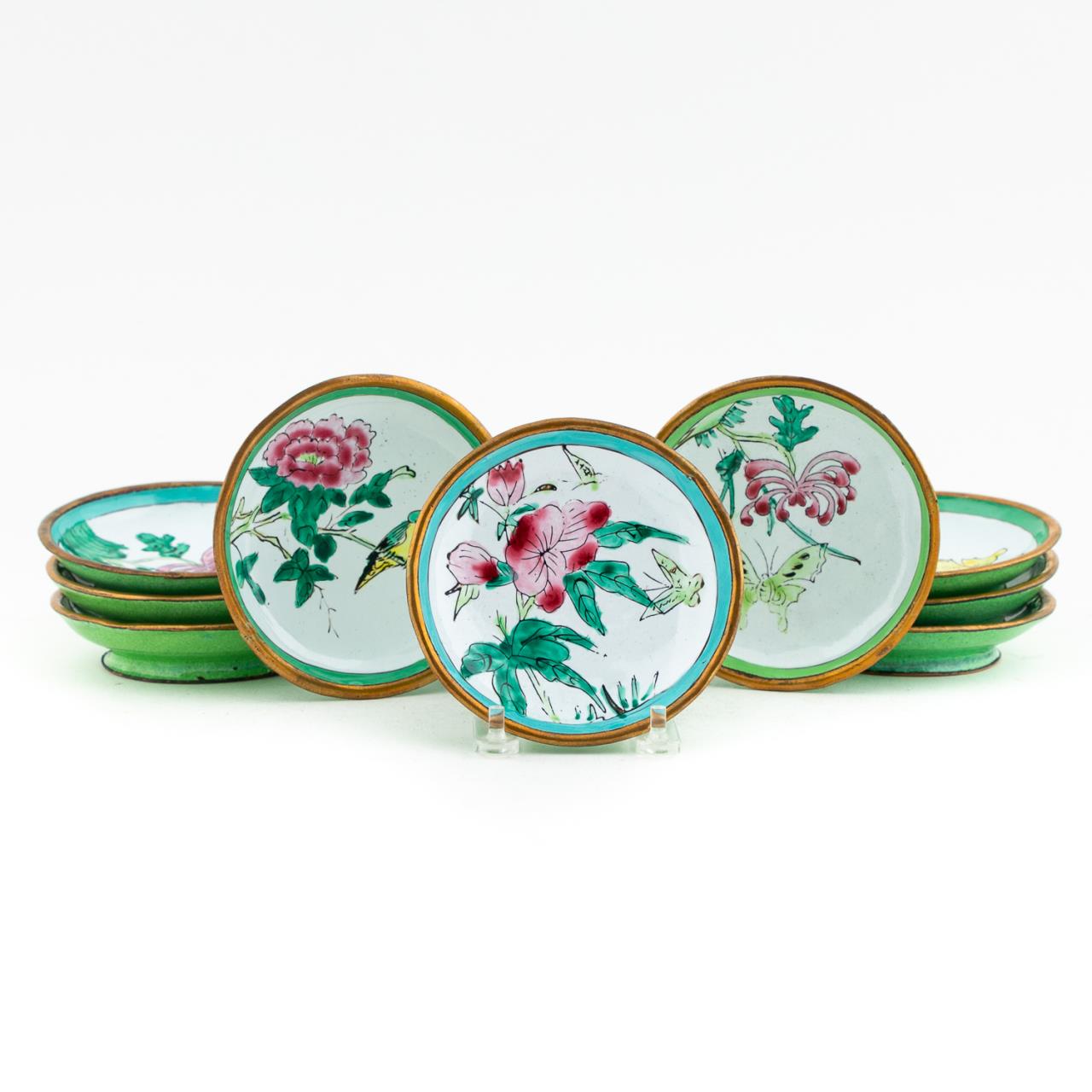 12 PCS CHINESE FLORAL ENAMELED