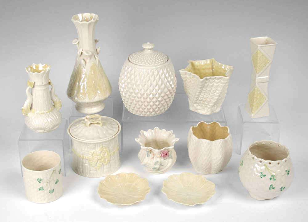 12 PIECE IRISH BELLEEK PORCELAIN: