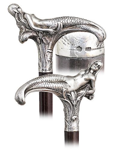 12. SILVER ART NOUVEAU SIREN CANE