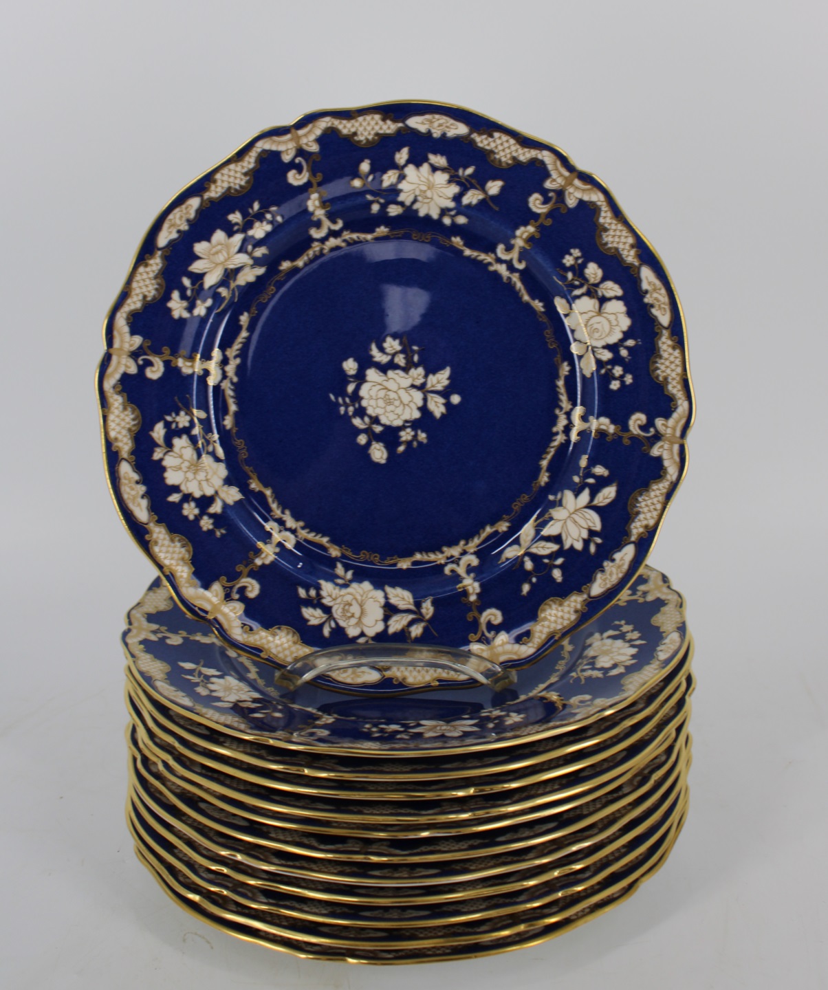 12 SPODE COBALT DECORATED PORCELAIN