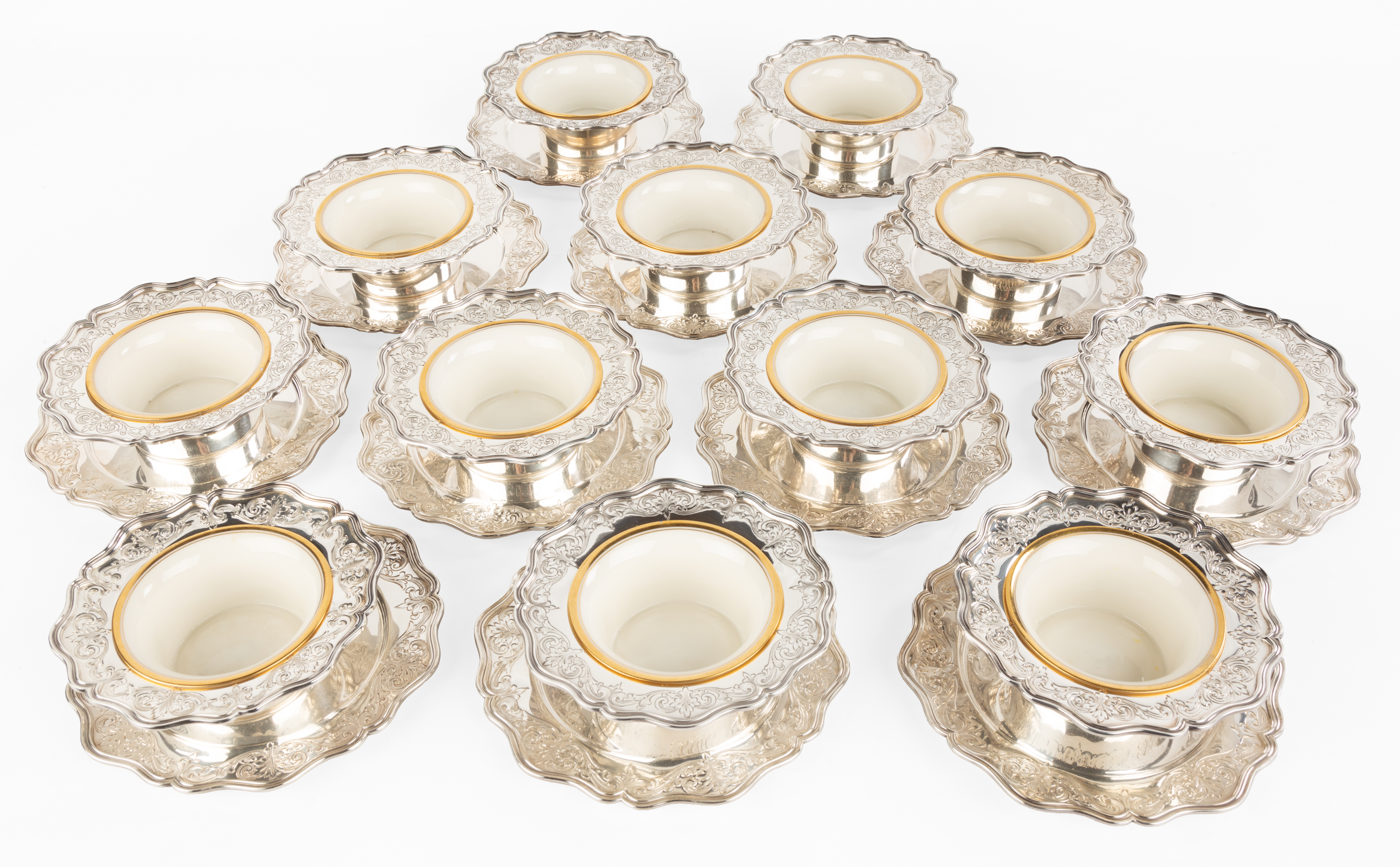 (12) STERLING SILVER & PORCELAIN
