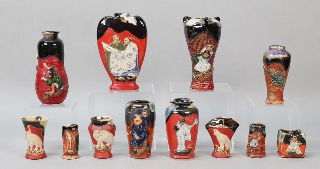 12 SUMIDA POTTERY CABINET VASES12