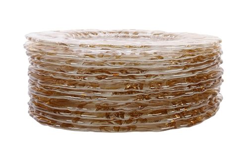 12 VTG CUT GLASS SCROLLED VINE GILT
