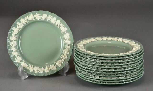 (12) Wedgewood Green Queensware
