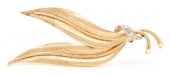 12K GOLD & DIAMOND LEAF BROOCH
