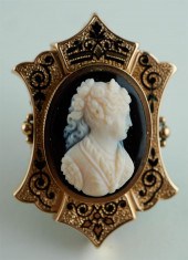 12K YELLOW GOLD CAMEO PIN/PEND
