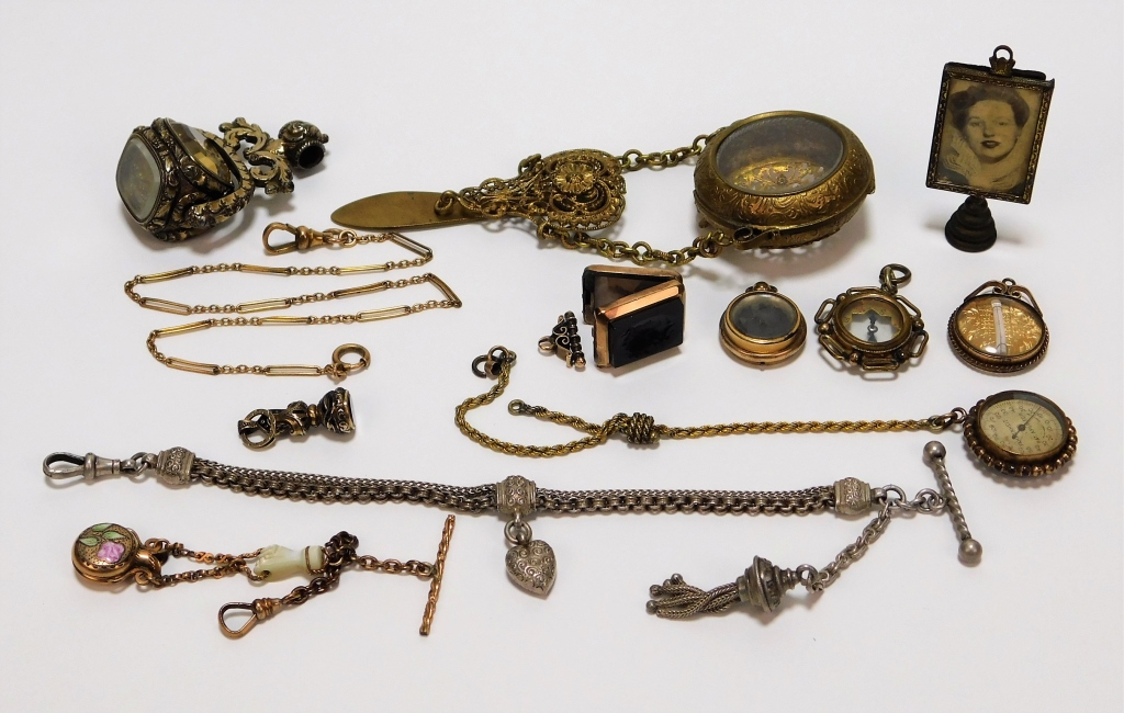 12PC 19C. GOLD FILLED WATCH FOB