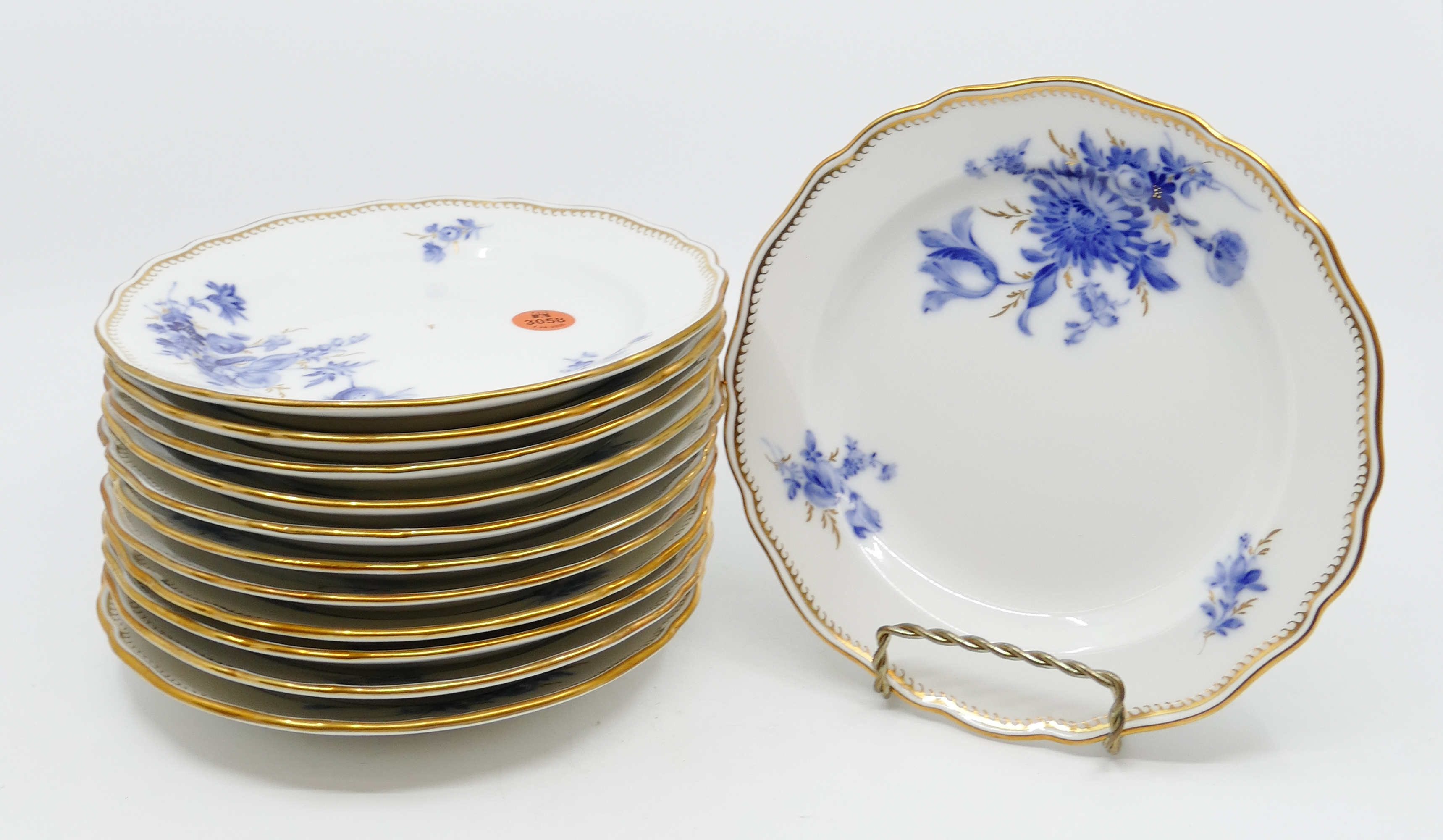 12pc Meissen Blue Flowers Porcelain