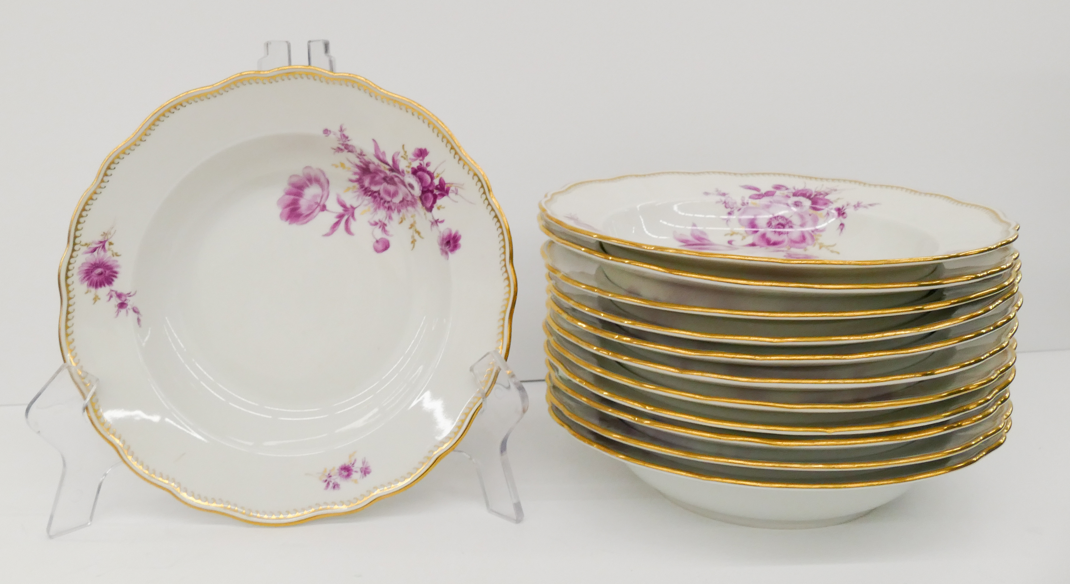 12pc Meissen Pink Flower