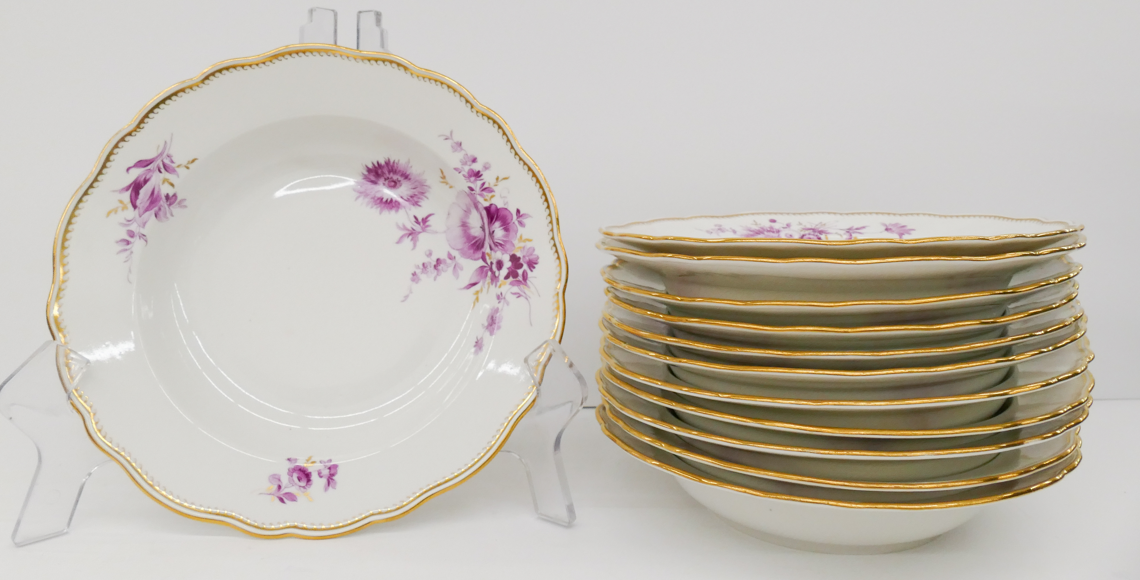 12pc Meissen Pink Flower