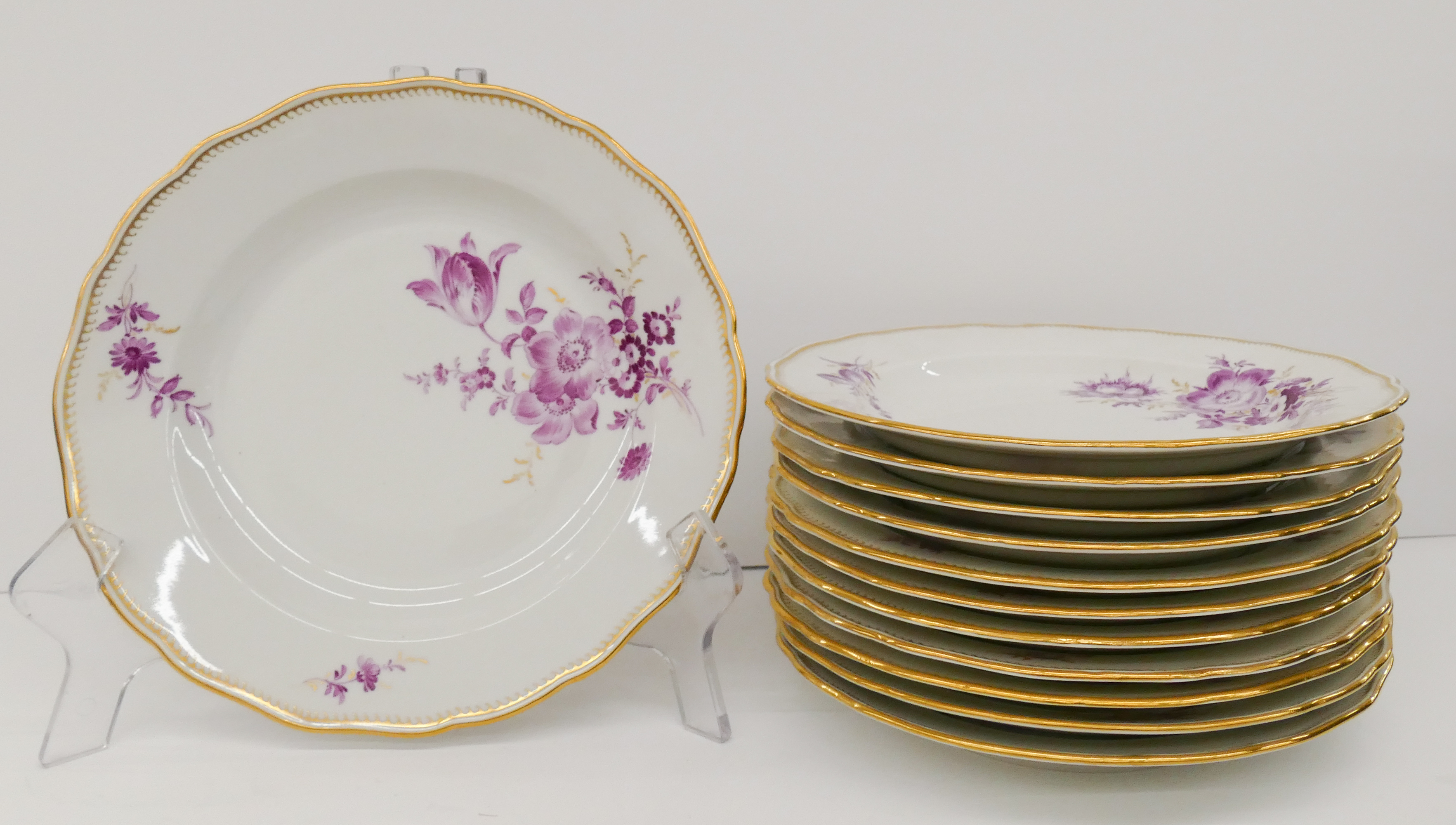 12pc Meissen Pink Flower